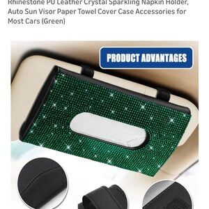 Green Rhinestone Car Tissue Holder